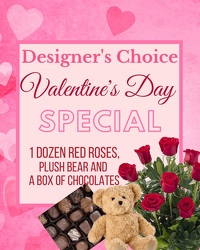 Designer's Choice - Valentine's Special Roses, Chocolates In Waterford Michigan Jacobsen's Flowers