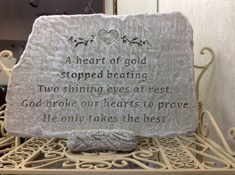 " Heart of Gold" Stone with Easel  In Waterford Michigan Jacobsen's Flowers