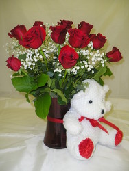 Valentine Roses with FREE Bear! In Waterford Michigan Jacobsen's Flowers