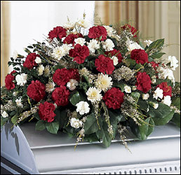 Red and White Casket Spray In Waterford Michigan Jacobsen's Flowers
