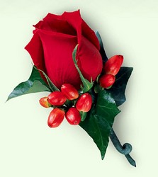 Large Red Rose w/Hypericum berries In Waterford Michigan Jacobsen's Flowers