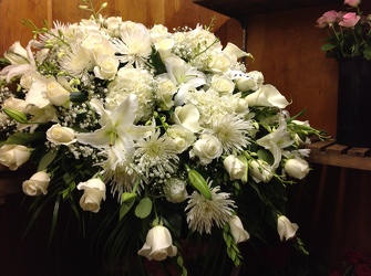All White Casket Piece In Waterford Michigan Jacobsen's Flowers