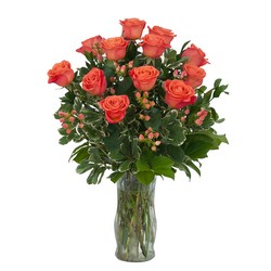 Orange Roses and Berries Vase In Waterford Michigan Jacobsen's Flowers
