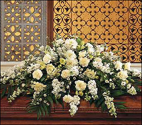 Pure White Casket Spray In Waterford Michigan Jacobsen's Flowers