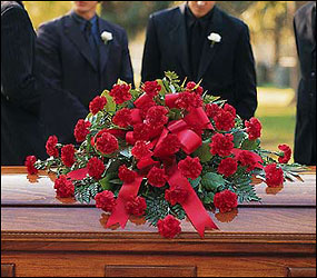 Red Carnations Casket Spray In Waterford Michigan Jacobsen's Flowers