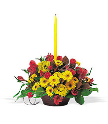 Harvest Centerpiece with Single Taper In Waterford Michigan Jacobsen's Flowers