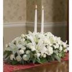 White Centerpiece with Candles In Waterford Michigan Jacobsen's Flowers