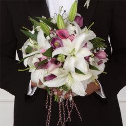 Bridal Bouquet of White Lilys and Pink Calla's In Waterford Michigan Jacobsen's Flowers